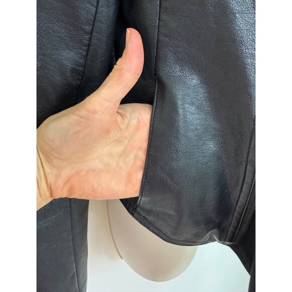 INC Black Faux Leather‎ Moto Cascade Open Jacket Ponte Knit with Pockets Size M - Picture 5 of 7